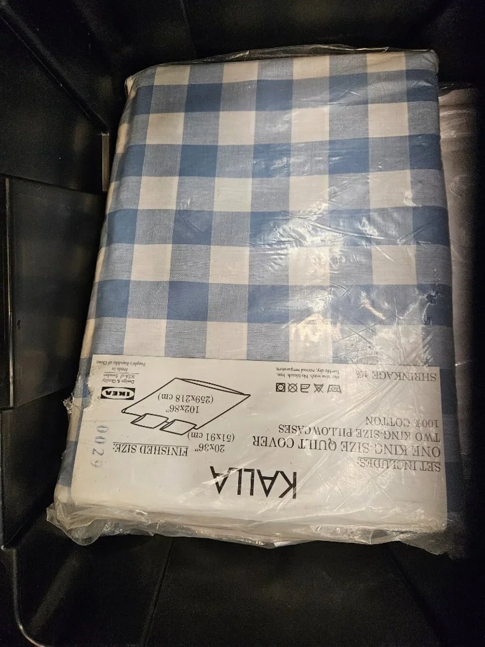 New IKEA KALLA 100% COTTON KING SIZE COMFORTER COVER & PILLOWCASES BLUE PLAID